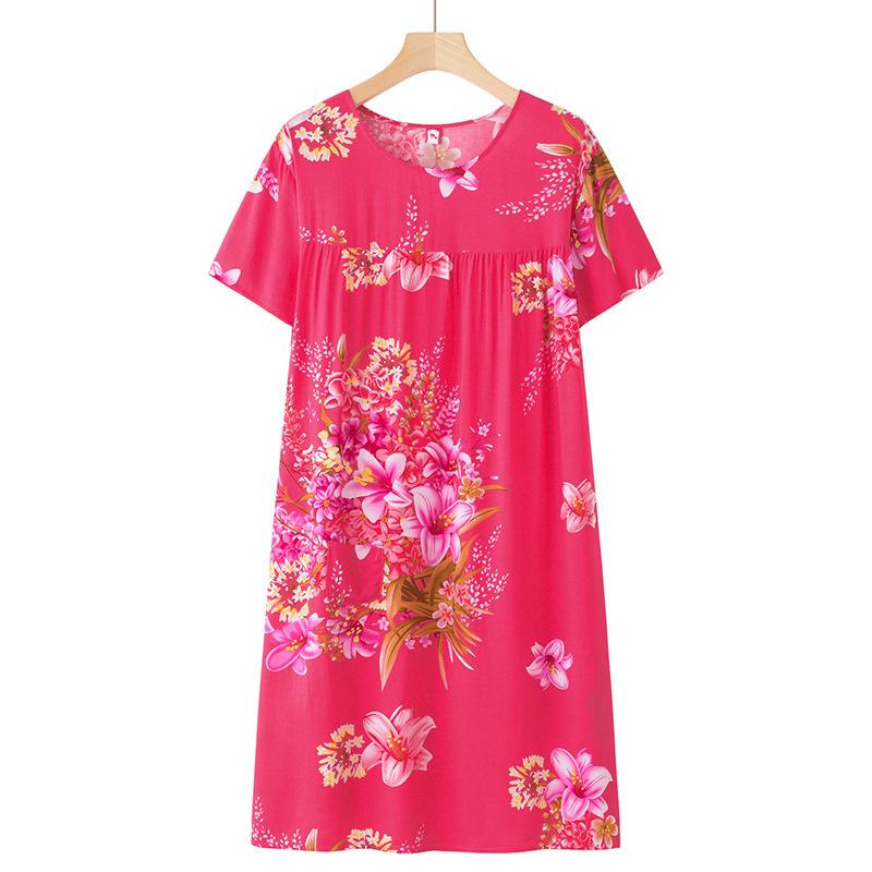 Middle-Aged and Elderly Sleepwear Homewear Short-Sleeved Female Spring and Summer Elderly Sleepwear Loose Homewear Dresses