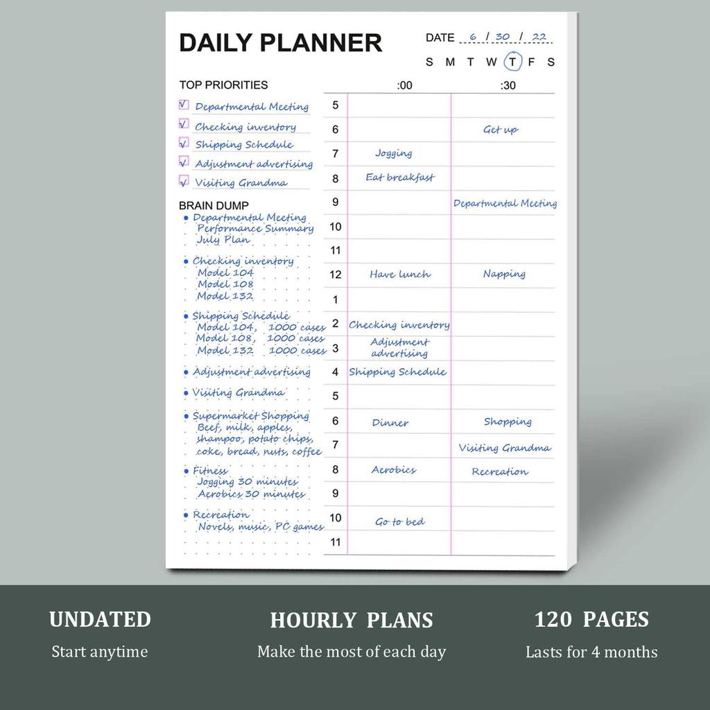 Tiankool To Do List Notepad - Daily To Do List with Priorities, Hourly Scheduler and Notes - Daily Planner Notepad for Work, Study, Appointments, 60