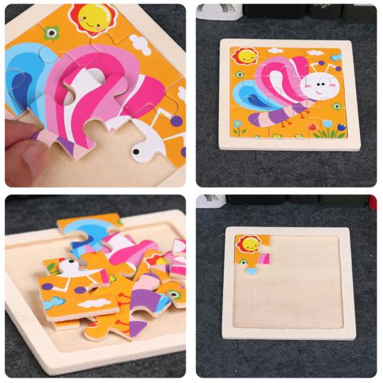 9Pcs Wooden Cartoon Animals Kids Jigsaw Puzzle Toy Learning Education Panel