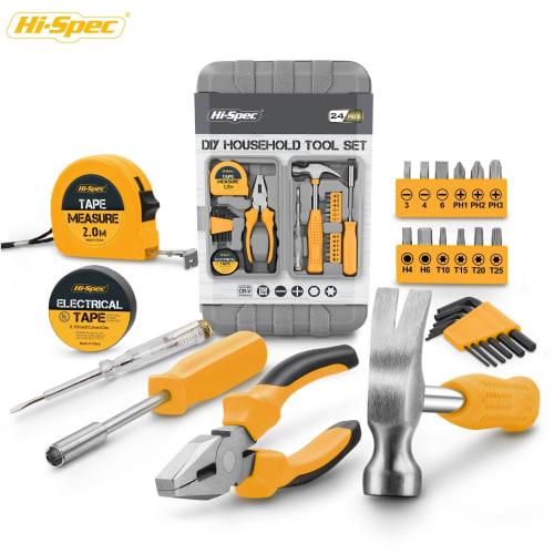 Hi-Spec 24-Piece Tool Set for Home Use, Beginner DIY Tool Kit, Includes Interchangeable Screwdrivers and Harman Screwdrivers, Basic Small Tool Set wit