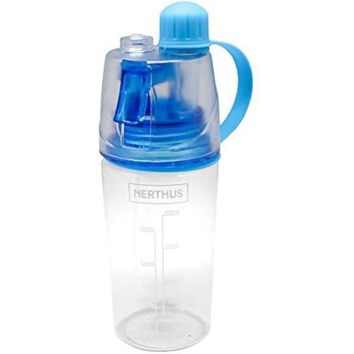 Bouteille Sport and Spray 2 en 1 - Nerthus - FIH 286 - Transparent/Bleu - Capacité 400 ml - Idéale pour le sport
