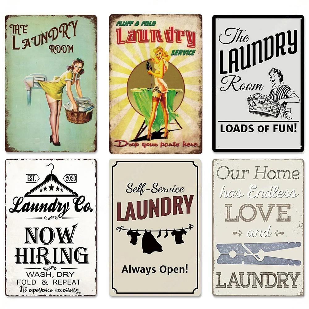 Laundry Vintage Metal Posters Tin Signs Decor Funny Metal Plaque Pin Up Girl Home Wall Art Painting