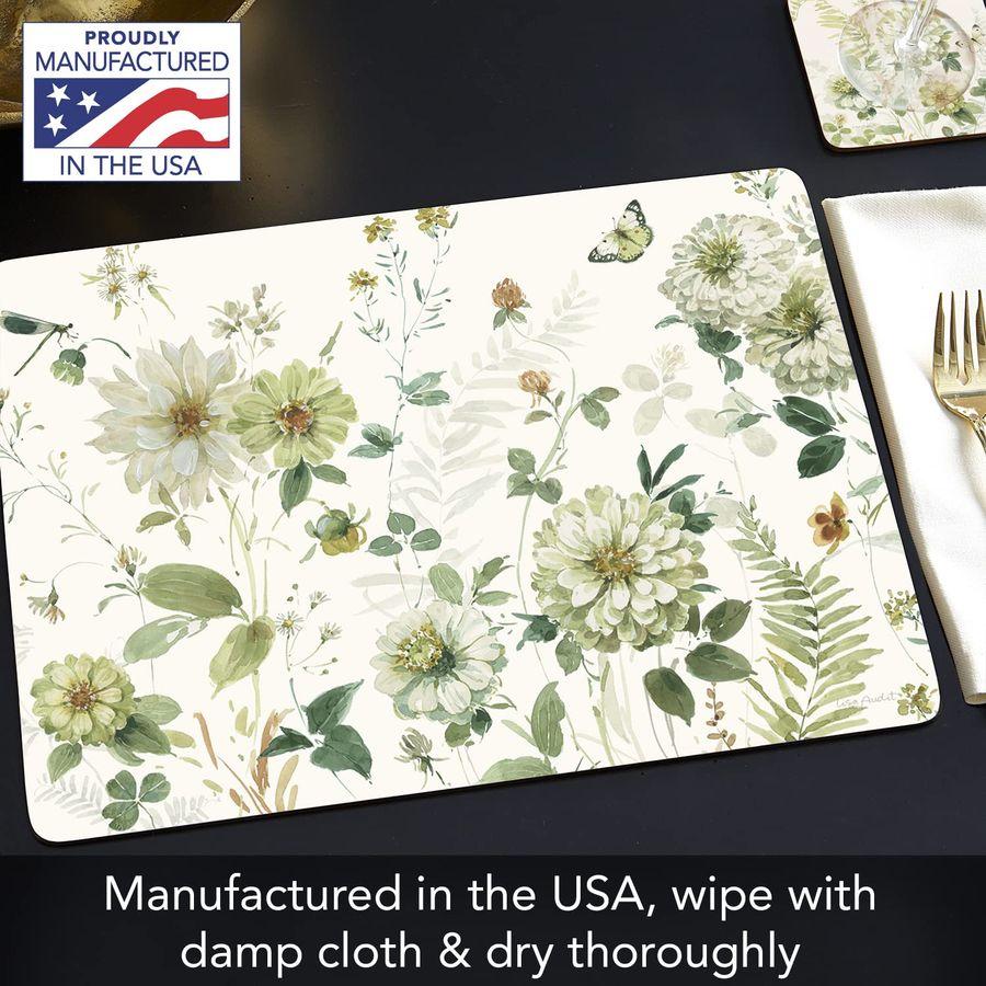 Fields Premium Decorative Hardboard Tabletop Placemats 4 Pack Manufactured in The USA Artistic Easily Wipes Clean