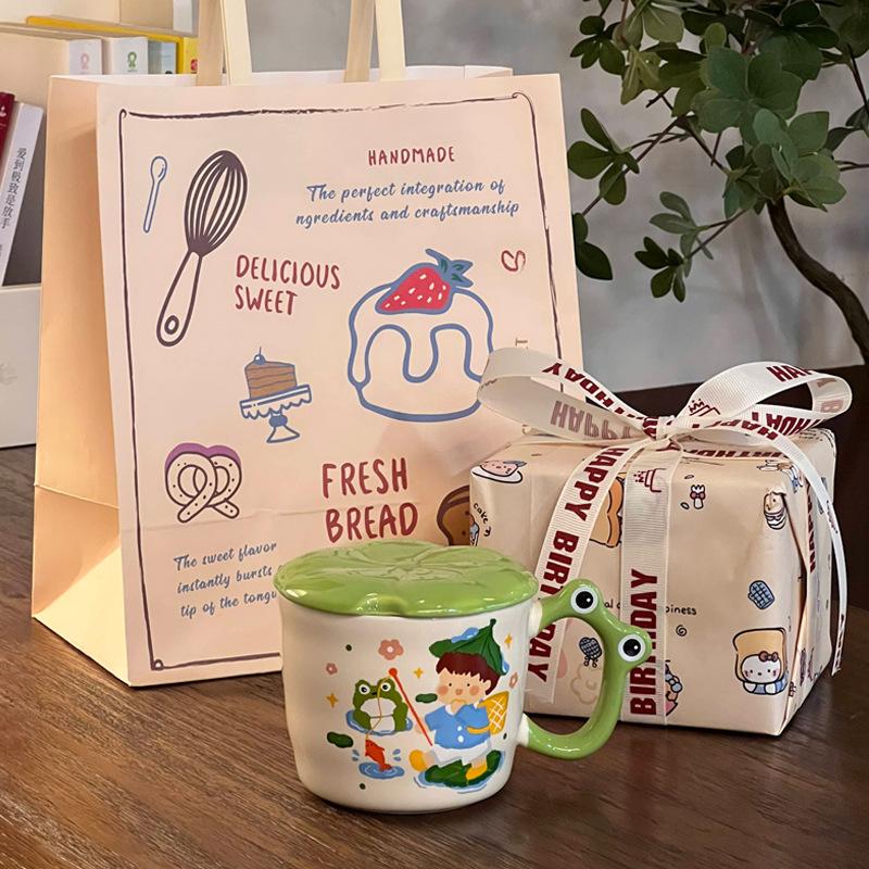 Hochwertiges Geburtstagsgeschenk niedliche Karte Frosch Junge Keramiktasse für Jungen und Mädchen und Kinder Souvenir Geschenkbox