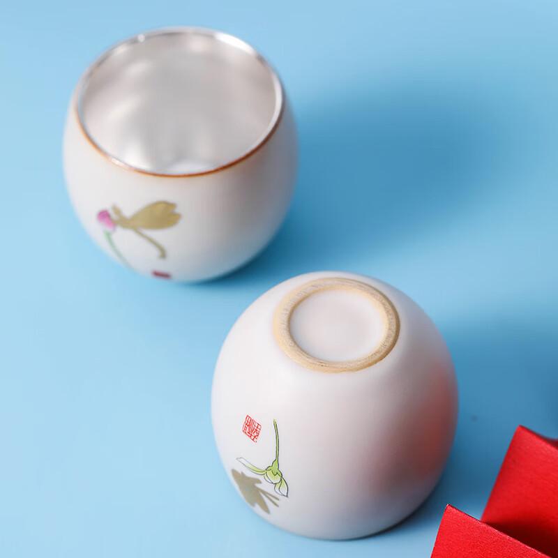 999 Silver Plated Ceramic Dragon Egg Teacup Gift Set