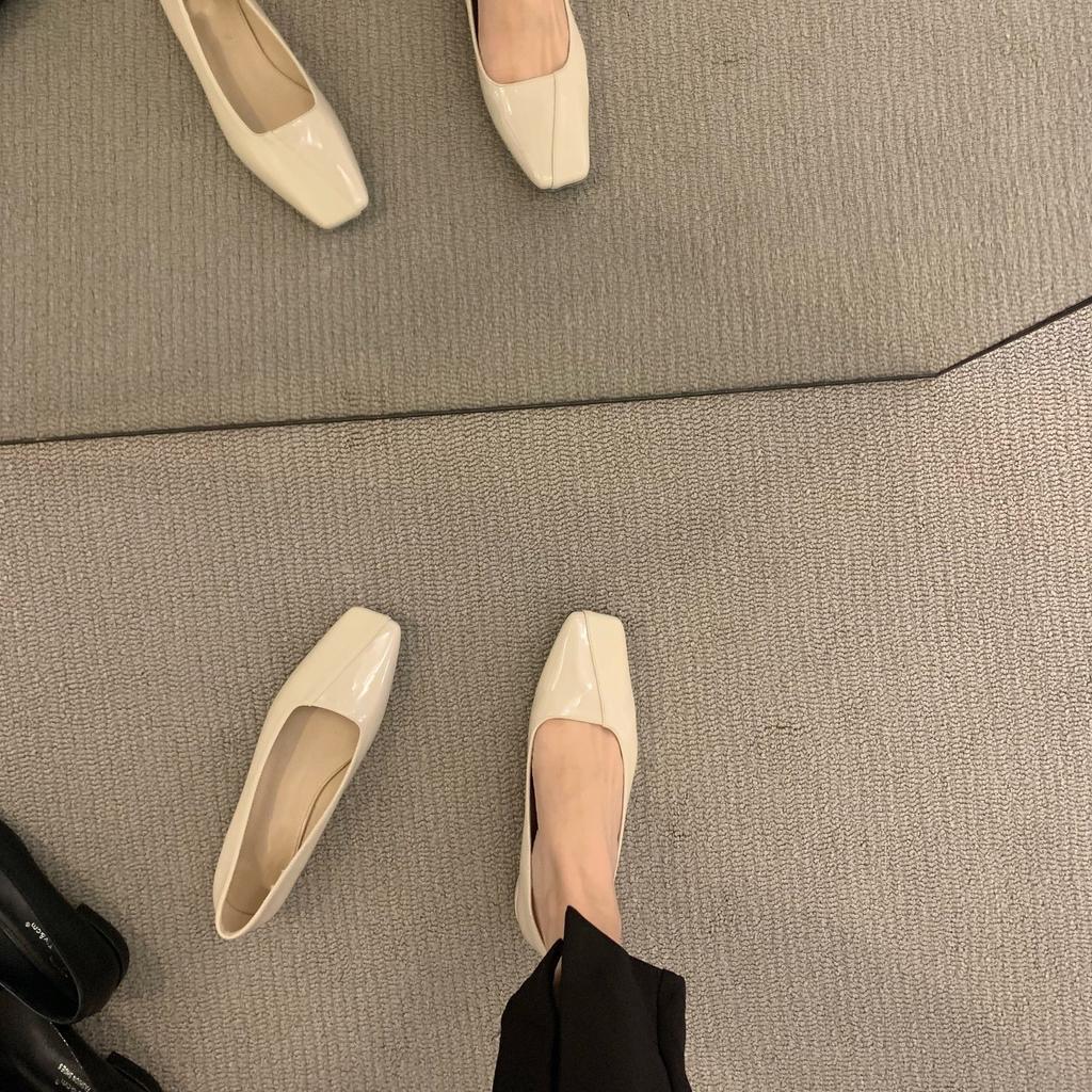 Flat bottom square head beanie single shoes women's shoes 2025 new spring black commuter low heel retro grandma ladyshoes