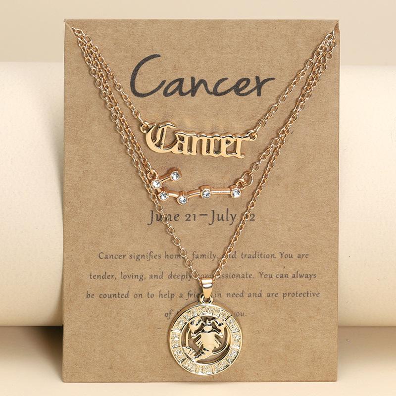 3Pcs Zodiac Sign Necklaces Set For Women 12 Constellation Letter Pendant Chain Choker Birthday Jewelry With Cardboard Card