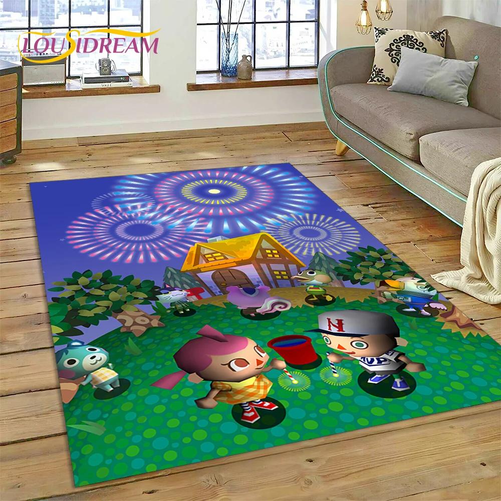 Niedlicher Animal Crossing New Horizons Cartoon Teppich für Schlafzimmer Wohnzimmer Zuhause Sofa Dekoration, Kinderspiel Große Dekor Bodenmatte