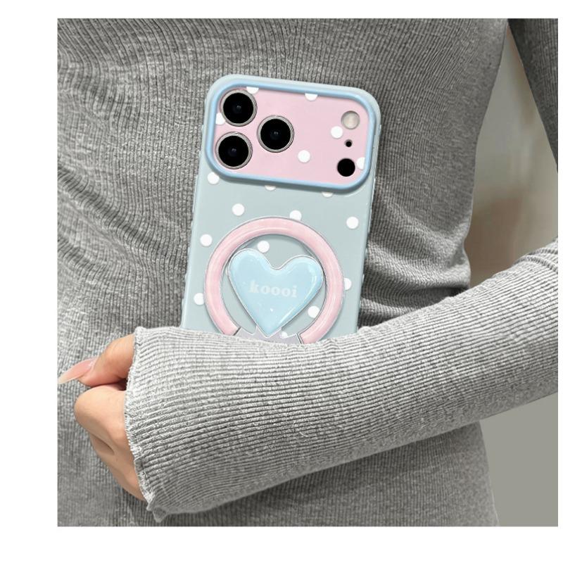 Ins Style Polka Dot Heart Stand Silicone Phone Case For Iphone