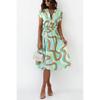 Printed Waist Dress Women's Clothing Summer Fashion Style Fashion Temperament Printed Short Sleeve V Neck Dress