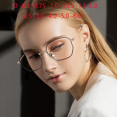 Metal Polygon Women Single Myopia Lens Prescription Spectacles Blue Light Blocking Nearsighted Glasses 0 -0 .5 -0 .75 To -6 .0