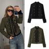 Veste de costume mode femme bicolore à épaulettes nouée par bouton