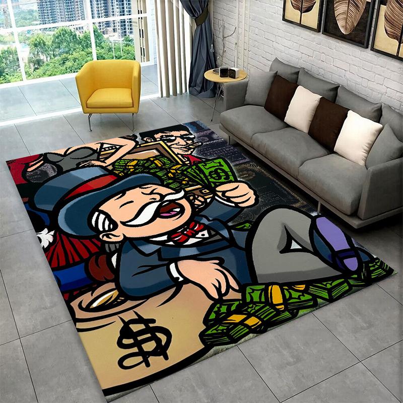 Monopoly Dollar Rich Game Cartoon Carpet Rug for Bedroom Living Room Sofa Playroom Doormat Home Decor,Kid play Area Rug Non-slip