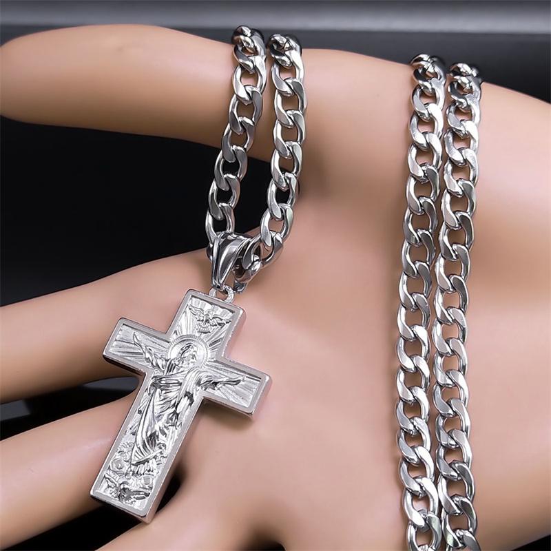 Collana Ciondolo Croce Hip Hop Gesù Colomba per Uomo Acciaio Inossidabile 316 Colore Argento Collane Religiose Gioielli collares NZZ383