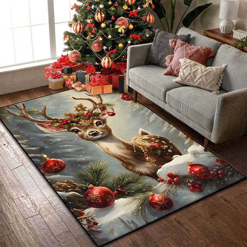 15 Size Christmas Reindeer Pattern Rug Carpets Bedroom Living Room Bathroom Mat Creative Door Mat Area Rug Home Holiday Decor