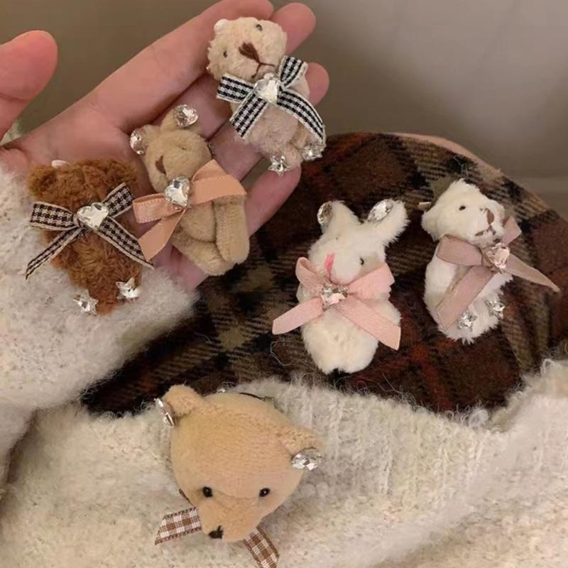 Stylish Bow Bear/Rabbit Brooch Pin Soft Plush Lapel Pin Clothes Badge Backpacks Pendant Women's Fashion Accessories