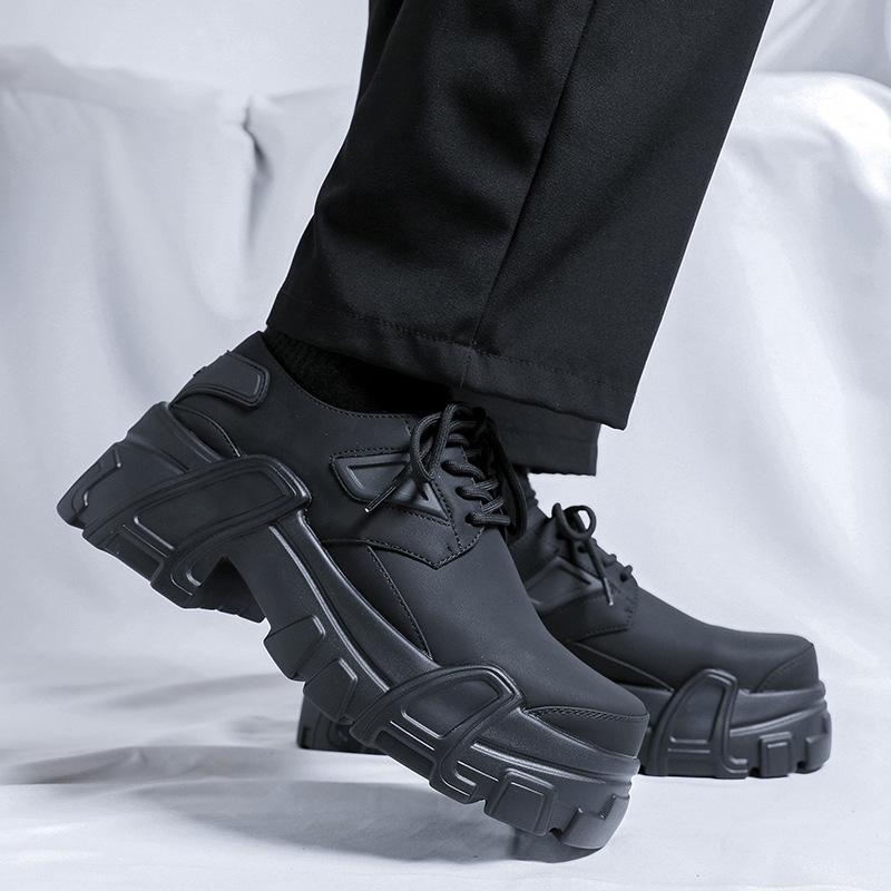 men luxury fashion punk rock dress platform shoes black trendy genuine leather shoe  designer sneakers personality footwear