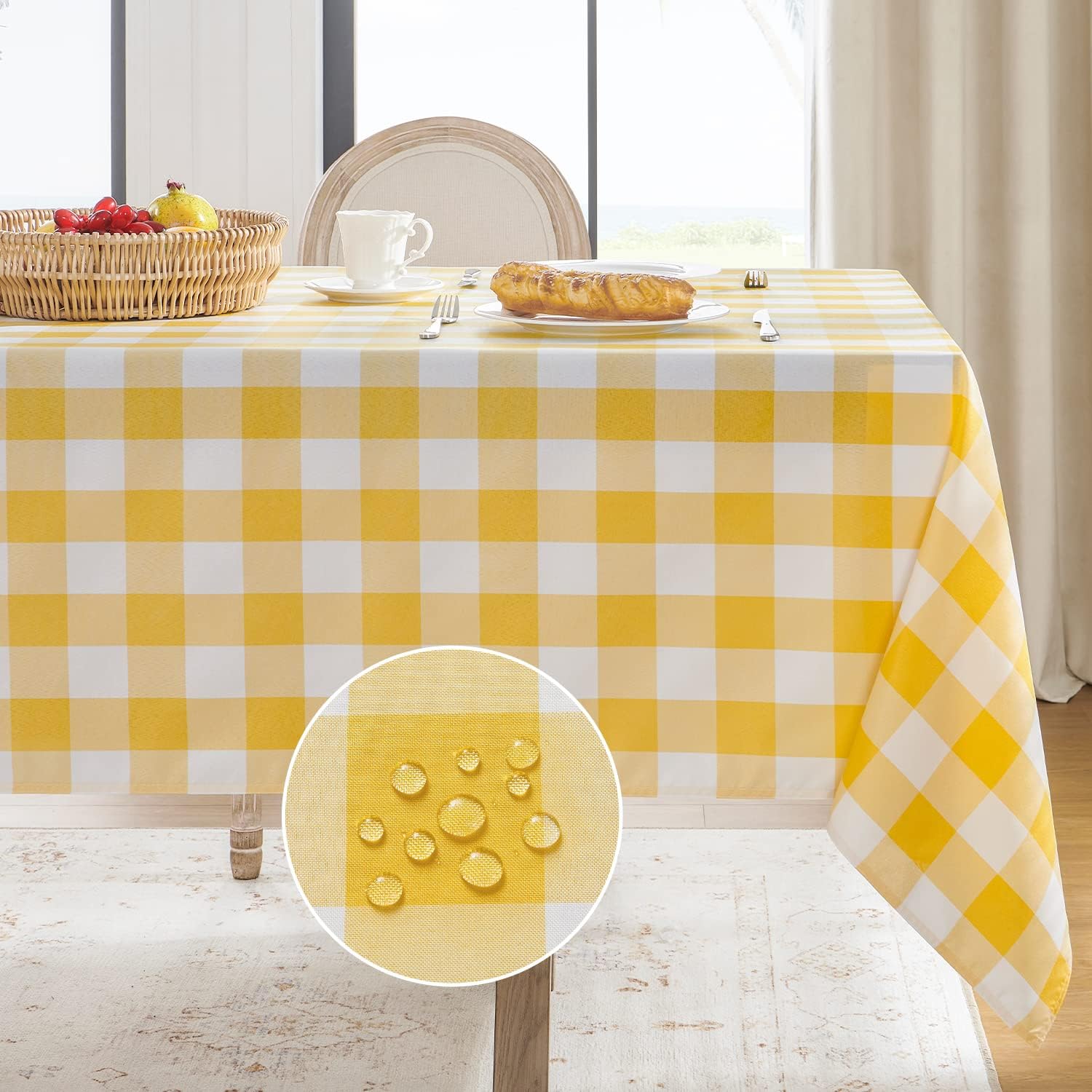 Jingyue Pet Unisex Yellow/White Checkered Rectangle Tablecloth Party Decor Reusable Farmhouse Kitchen Dining Tablecloth Picnic Camping Decorations