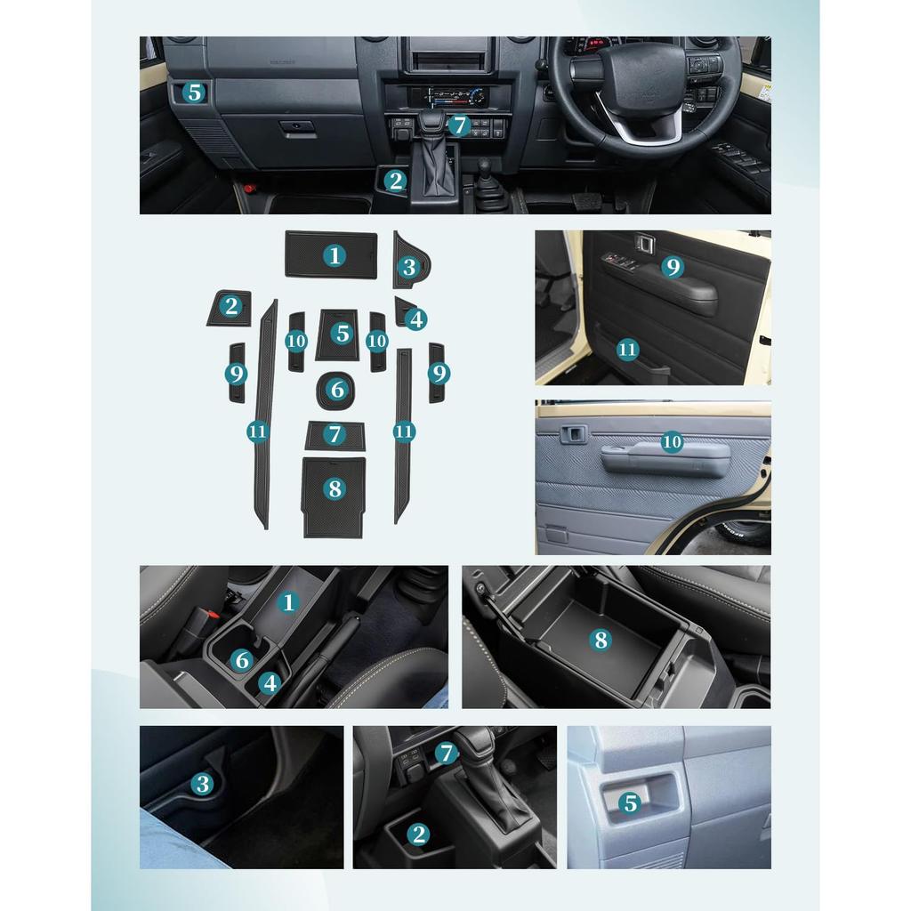 HUAHAO Toyota Land Cruiser 70 Interior Rubber Console Scratch Interior Land Cruiser 70 Custom 14 Pieces Mats, Mats, Soundproofing, Prevention,