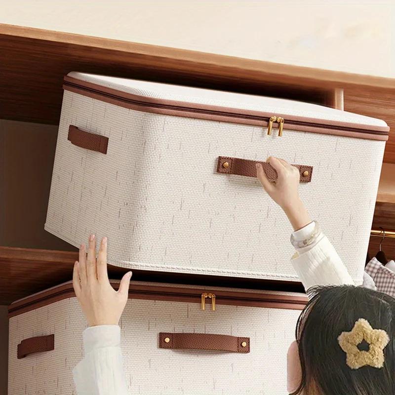 Lněné úložné krabice na zip, Netkané textilní organizéry na oblečení do domácnosti, ložnice, šatníku, Včetně dobrých pomocníků