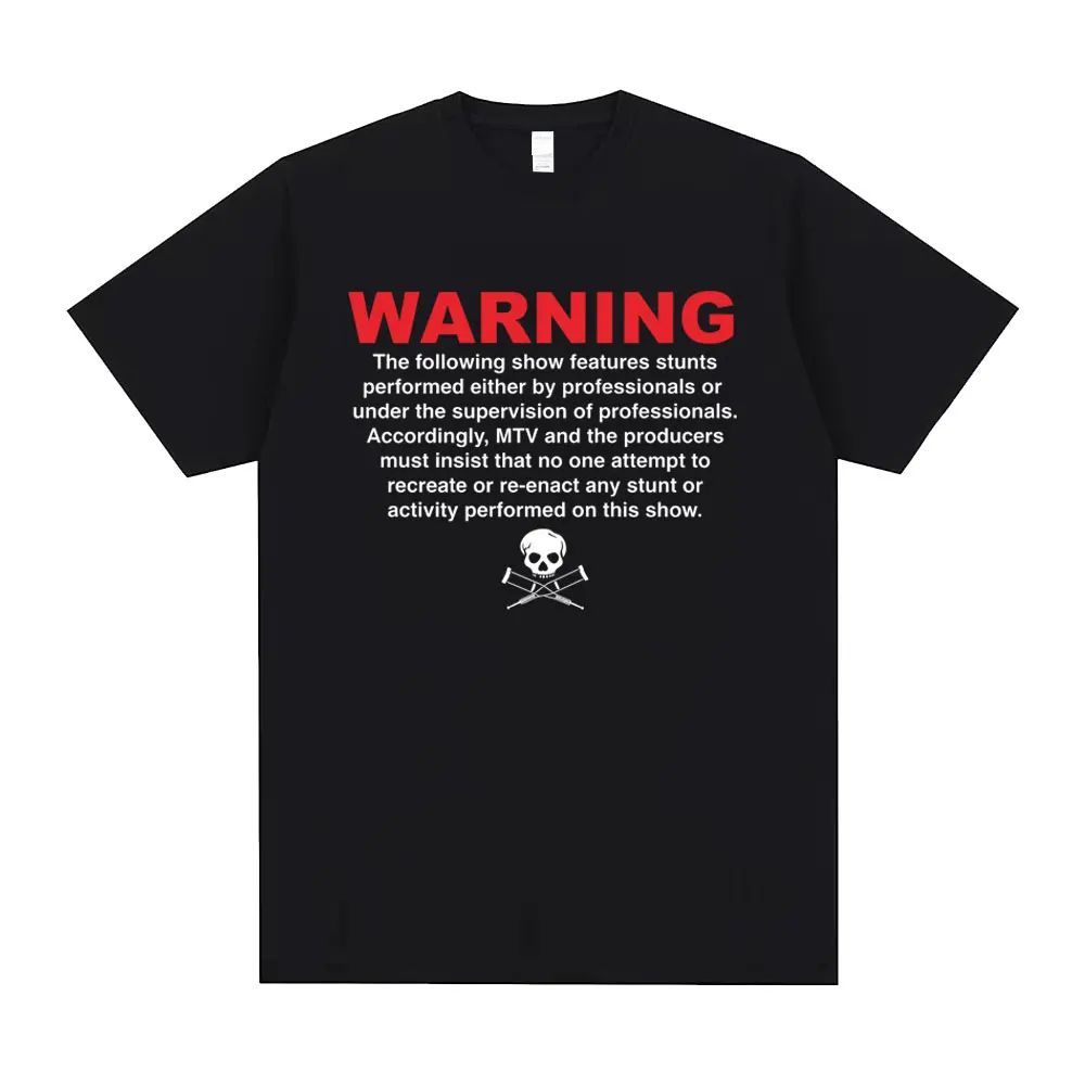 Warning Jackass Skeleton Crutches Graphic T-shirt Men Women Fashion Casual Oversized T Shirts Men s Vintage Gothic Rock T-shirts L