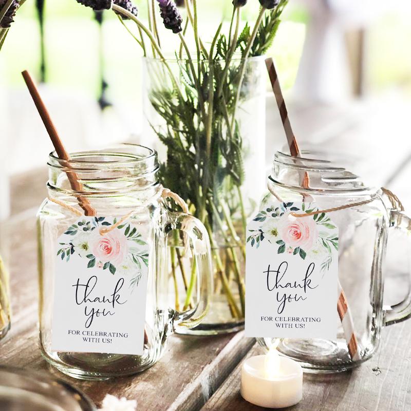50pcs Floral Gift Tags Thank You For Celebrating With Us Paper Tag Wedding Bridal Shower Birthday Party Decoration Favors Supply