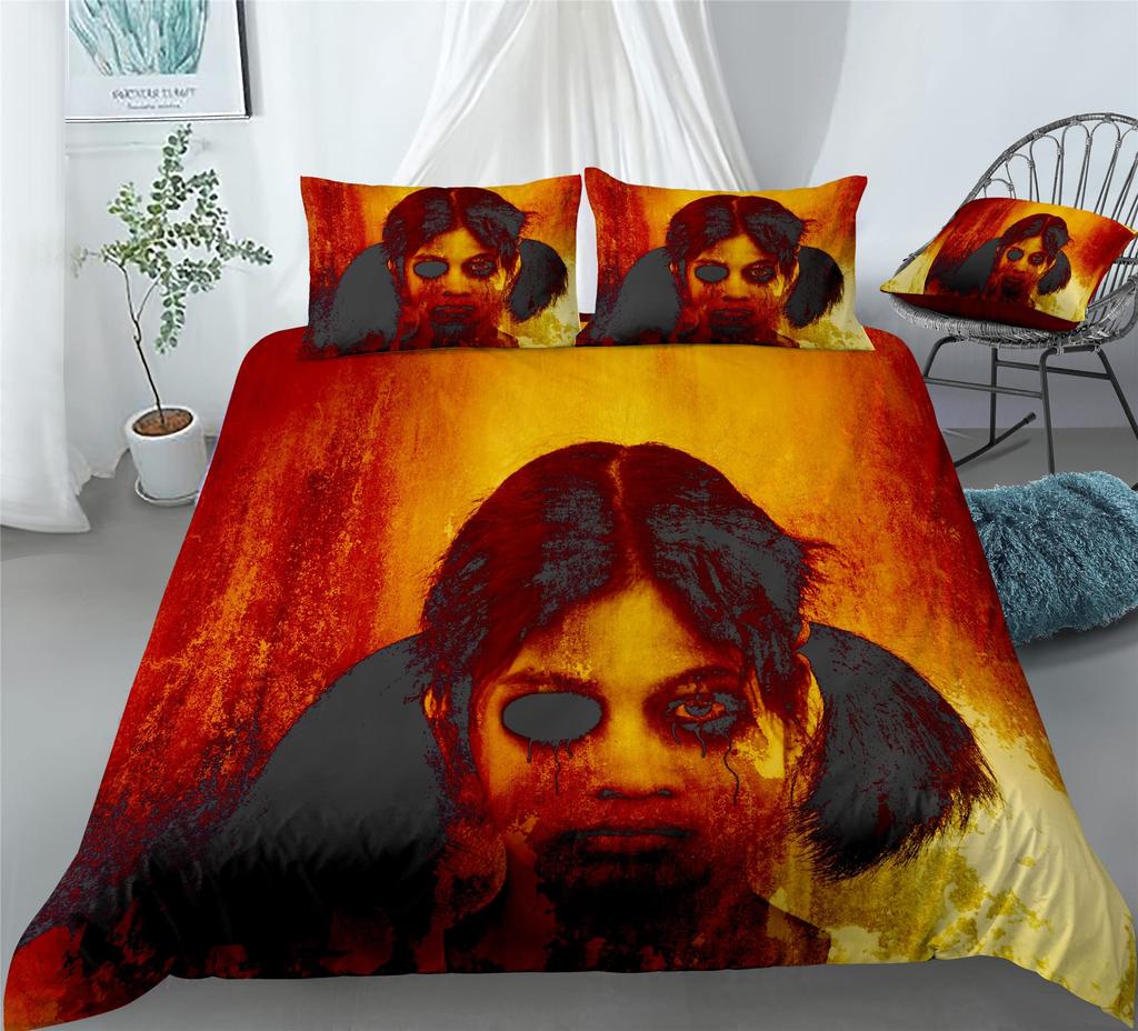 Scary Horror Movie Duvet Cover Set Dark Terror Killer Bloody Bedding Set Horrible Halloween Quilt Cover Single/Double/King Size