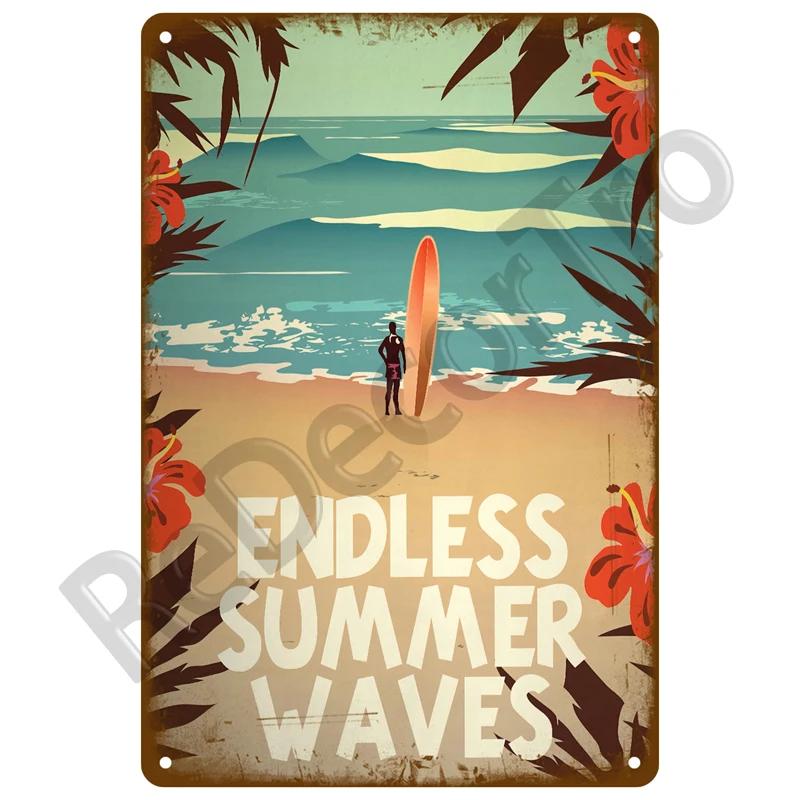 Vintage Metallschilder mit Sommerstrand, berühmte Stadtlandschaft, Poster, Blechschild, Retro-Wandkunst, Dekor für Wohnzimmer, Zuhause, Meer