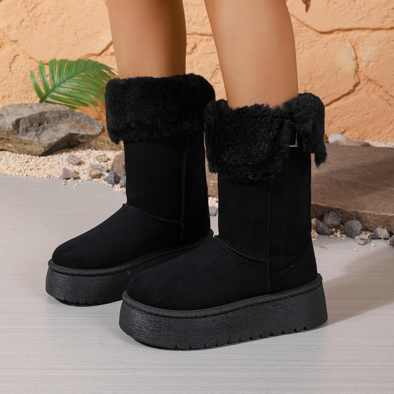 

High Snow Boots Winter New Round Toe Suede Leather Buckle Platform Warm Non-slip Wear-resistant Cotton Boots 41