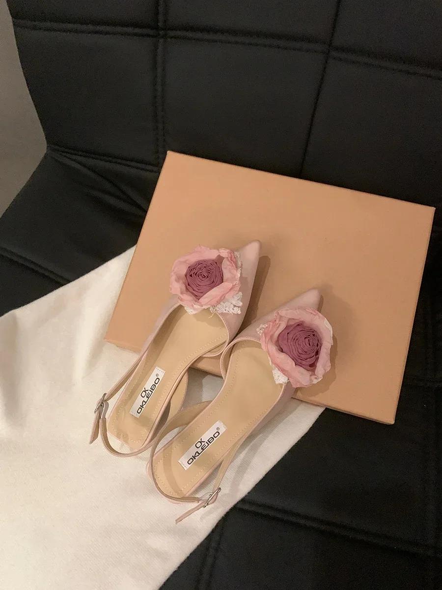 

Новые дизайнерские босоножки с цветочным принтом, женские, элегантные атласные туфли-мюли, летние туфли-лодочки с острым носком, на низком каблуке, с цветочным принтом, женские 40 розовый
