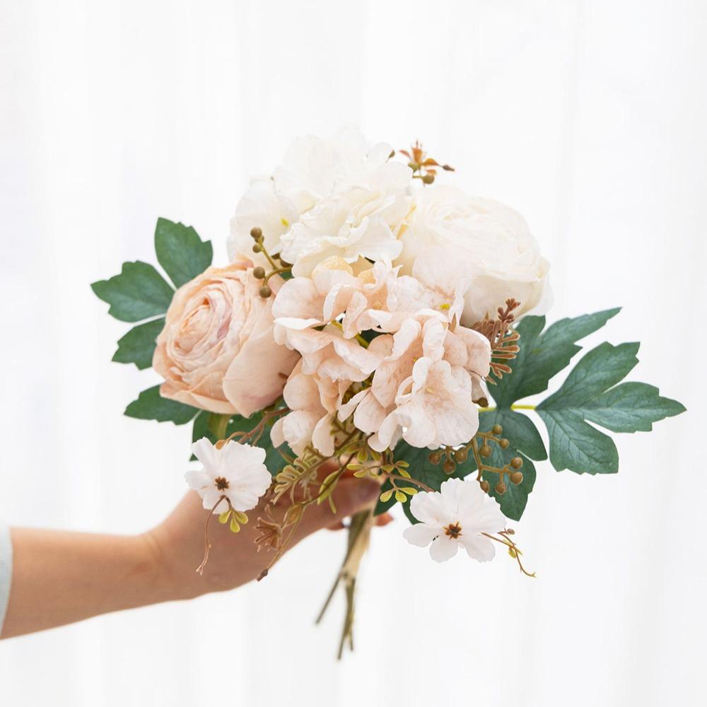 Multicolor Artificial Flower Bouquet Silk Petals Green Leaves Simulation Hydrangea Photo Props Accessories Decorative Flower