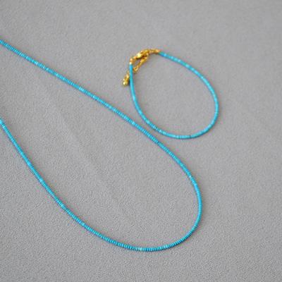 French Niche Retro Literary and Artistic Ultra-fine Turquoise Flying Saucer Real Stone Beaded Simple Temperament High-end Necklace Bracelet