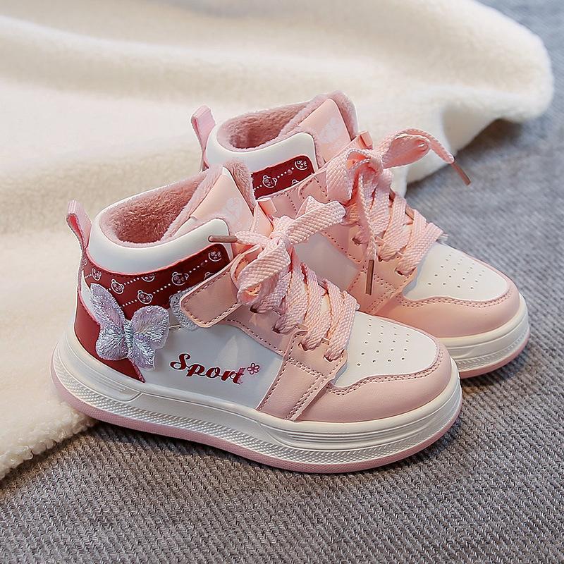 

Girls high-top board shoes 2025 autumn and winter new children s sports shoes girls running shoes medium and older children s velvet two cotton shoes 26-31 yards, 6 pairs in one hand