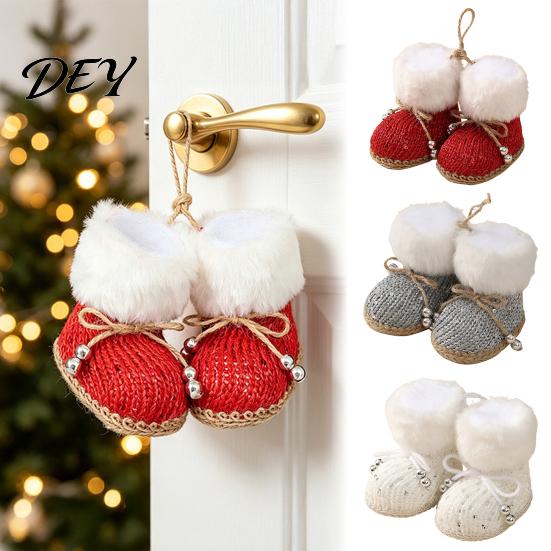 Wool Hanging Boot Ornaments Knitted Christmas Boots Ornaments, Cute Plush Decoration with Winter Festive Decor Bell, Holiday Tree Pendant for