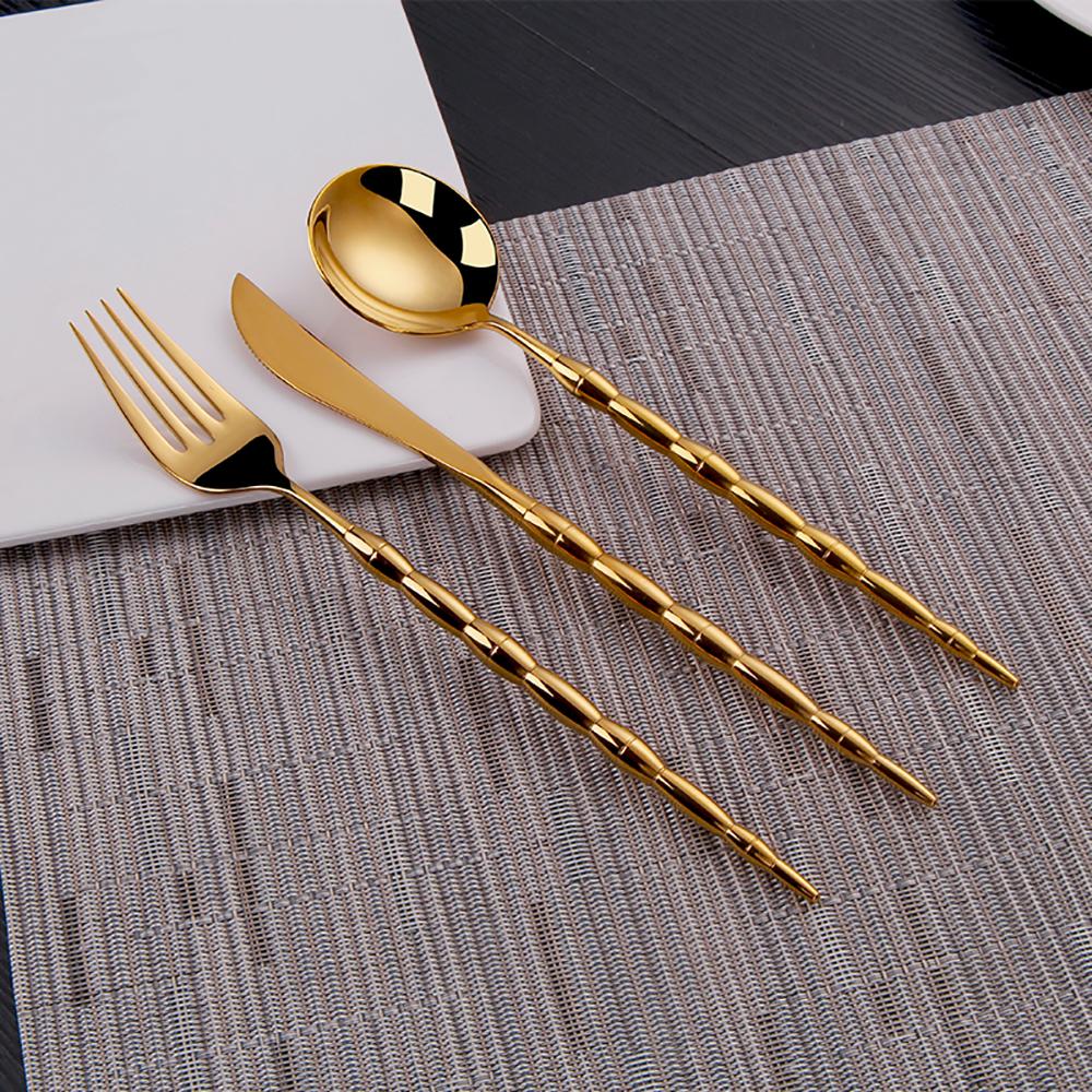 6/16Pcs Gold Tableware Stainless Steel 304 Cutlery Elegant Dinner Set Western Knife Fork Spoon Bead Shaped Handle Flatware