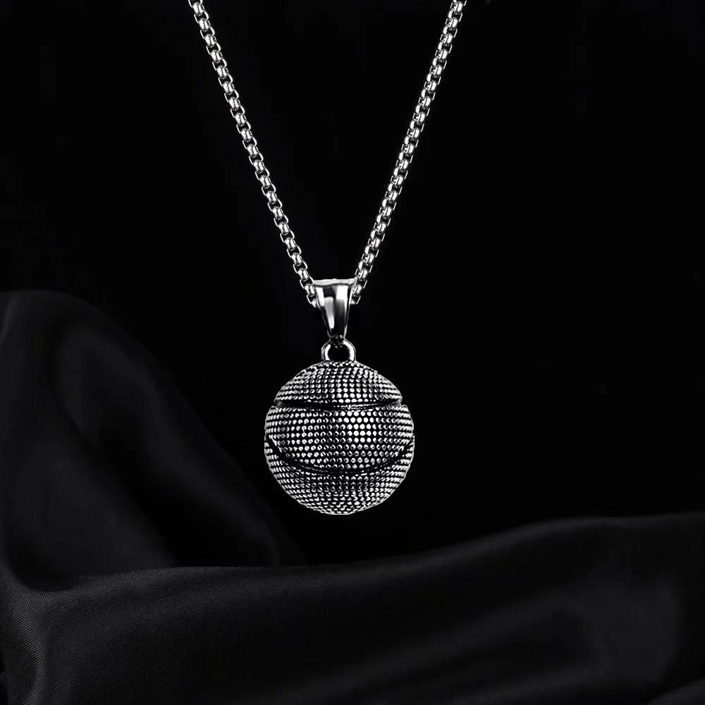 Basketball Pendant Men's European and American Titanium Steel Necklace Jewelry Sports Pendant Jewelry