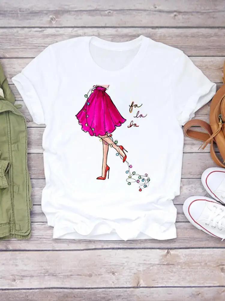 Printed Lady Clothing Fashion Christmas Women Plaid Truck Tree Trend 90s Short Sleeve TShirts New Year Graphic T Top Tee