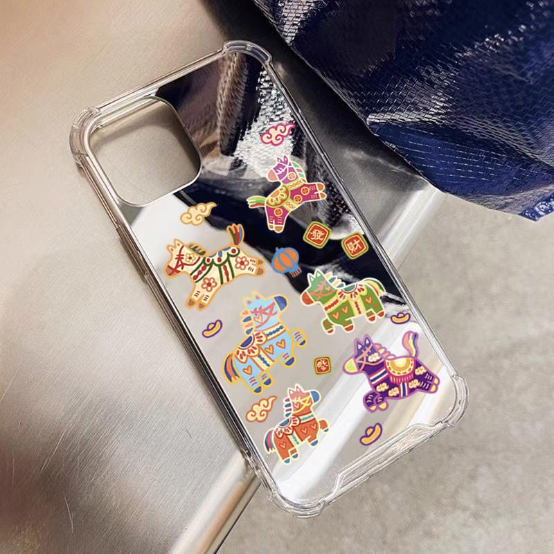 New Year Horse Pattern Phone Case For iPhone 11 12 13 14 15 16 17 Pro Max XS X XR 7 8 Plus Make Up Mirror Shockproof Soft Cover