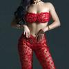 Red Erotic Sexy Lingerie Sets For Women Elegant 3Pc Pants Strapless Bra 3D Floral Underwear See Through Clubwear Erotic Costumes