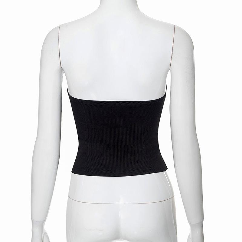 Women's Fashion Three-dimensional Flower Decoration Sexy Spice Girl Style Short Plunge Top