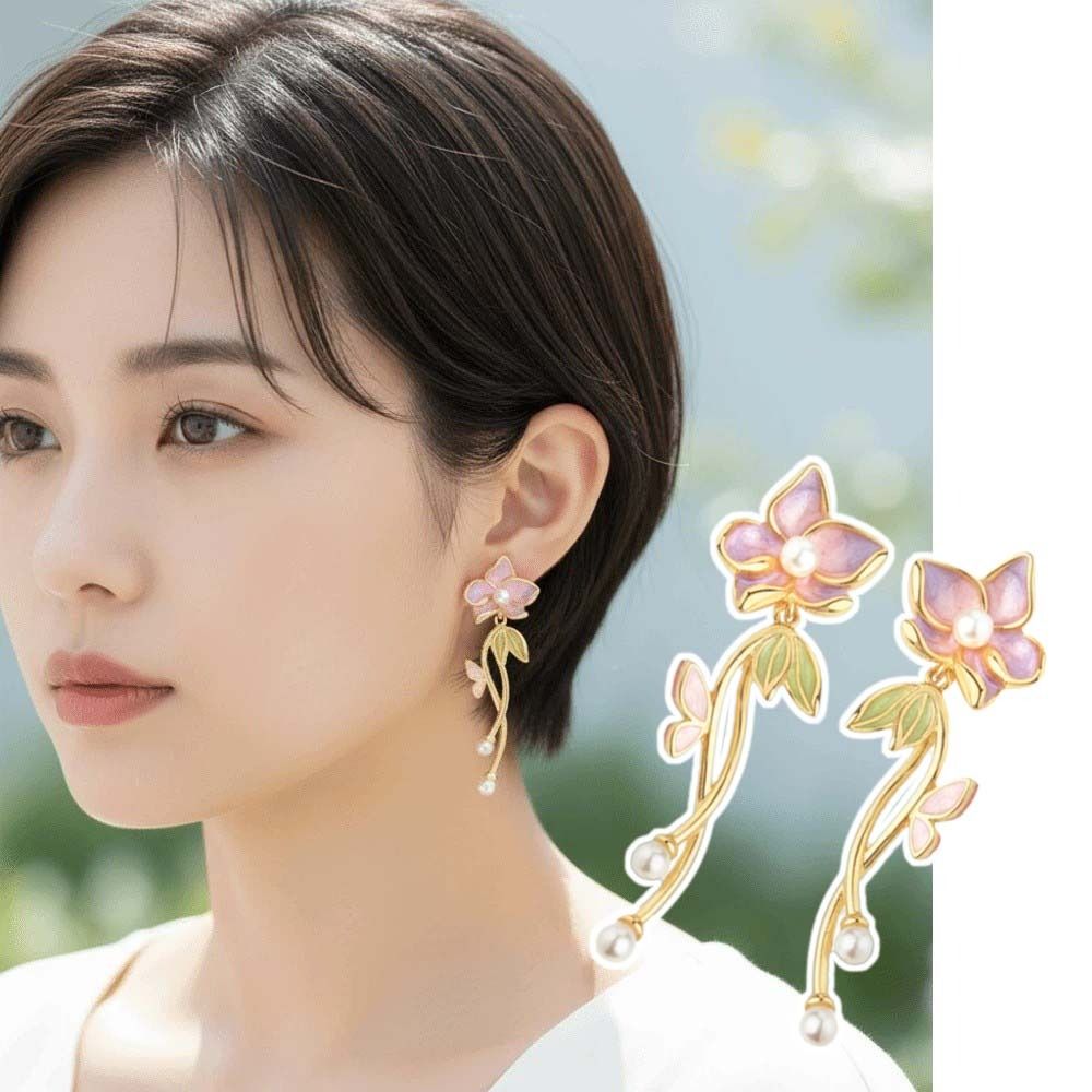 1 pair Temperament Enamel Flower Earrings Jewelry Dripping Glaze Earrings  Seaside Holiday