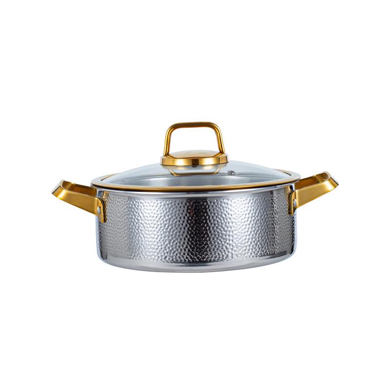 304 Edelstahl Doppelgriff Gehämmert Trennwand Hot Pot für Induktions- & Gasherde.
