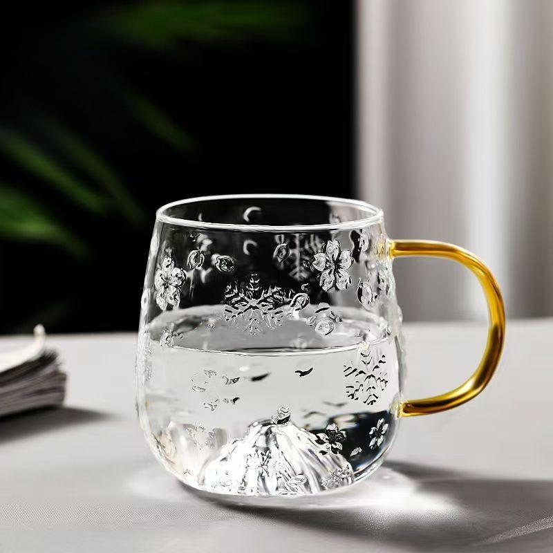 Creative Snowflake Embossed Glass Coffee Cups Japanese Ins Style Coffee Tea Mug for HomeOffice Heat-Resistant Glass Espresso Cup