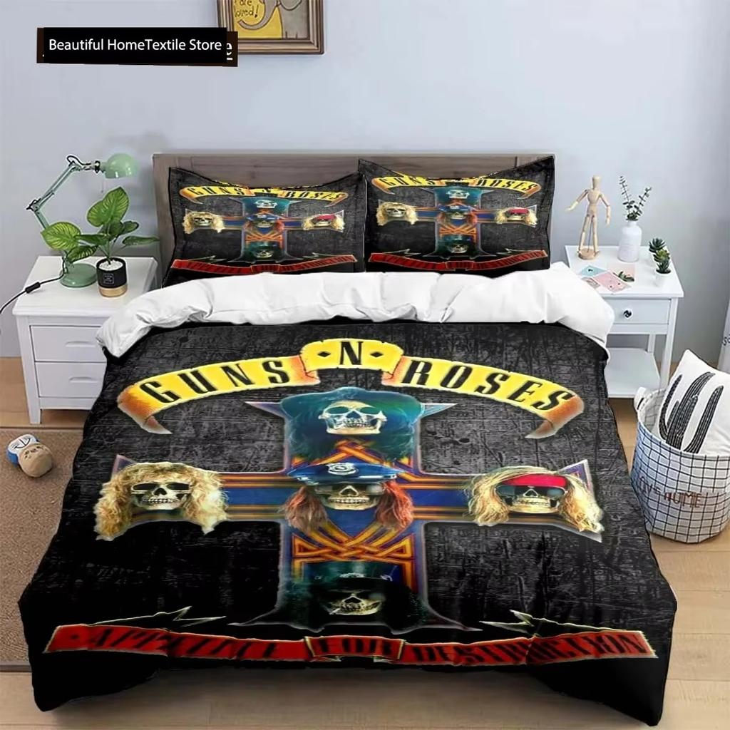 3D-tryck Guns N Roses GNR Band Retro Sängkläder Pojkar Flickor Twin Queen King Size Påslakan Örngott Säng Pojkar Vuxen
