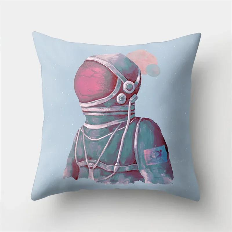

45x45cm Cartoon Spacecraft Cushion Cover Spaceman Polyester Pillow Cases Astronaut Rocket Cushion Cover Sofa Home Decoration 12x12Inch