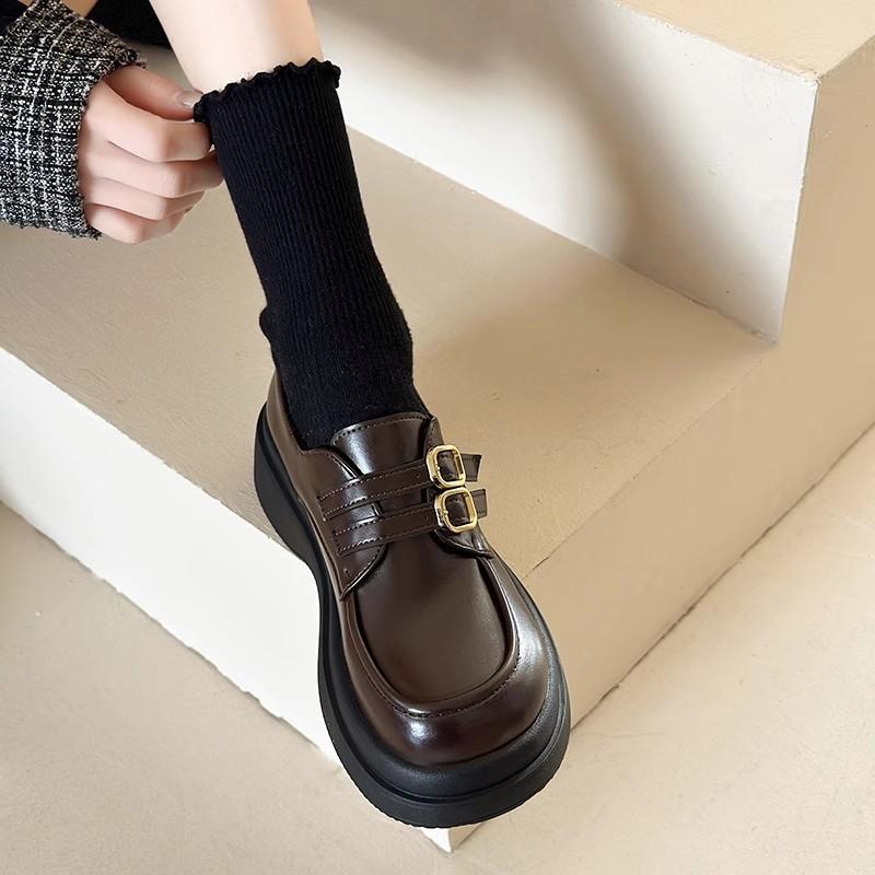High-end small leather shoes for women, new platform shoes in autumn and winter, velvet black shoes for women