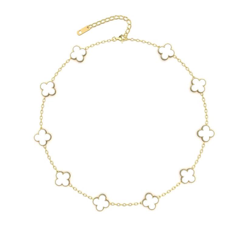 Four-Leaf Clover & Ten-Flower Necklace - Double-Sided 18K Gold Plated with Mother-of-Pearl, Cross-Border Popular OL Style