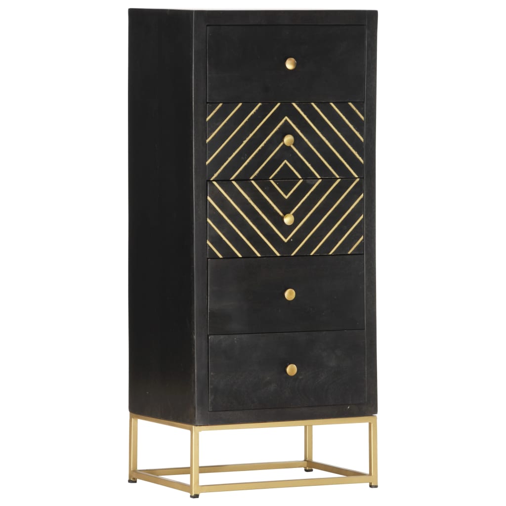 Drawer Chest Black & Gold 45 x 30 x 105 cm Solid Mango Wood