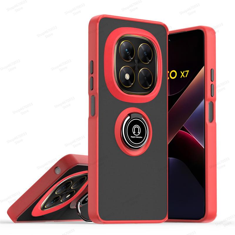 Magnetic Ring Holder Phone Case For POCO X7 M6 F6 X6 Pro X4 F4 GT X3 NFC Matte Armor Cover For POCO F5 X5 X4 M4 M3 X3 Pro F3