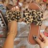 Women's Leopard Print Bow Flat Sandals
